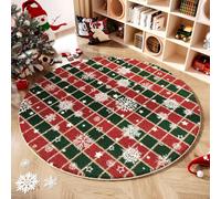 RBQIZVW Lavable en Machine Tapis Rond de Noël Antidérapant 160x160 cm, Motif à Carreaux Rouges et Verts Rond Tapis Chambre d'enfants Super épais et Doux pour Salon Décoration de Fête Moquette