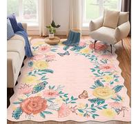 RBQIZVW Tapis Chambre Vintage Oriental Rose 200×300 cm Tapis Poil Court Salle de Séjour Ornament Bordüre Concevoir Doux et Moelleux Cuisine Moquette à Poils Ras