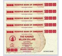 RBZ Zimbabwe 500 Million Dollars x 5 pcs 2008 P60 Consecutive UNC Currency Bills