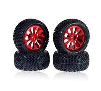 RC Accessoires Compatible avec Wltoys 144001 A959 pour SCY 16101 pour MJX 14209 pour JJRC Q130A RC Pièces Mise À Niveau Voiture 4 Pièces 73 Mm Jante Roue en Métal Pneu Pneu(Red)