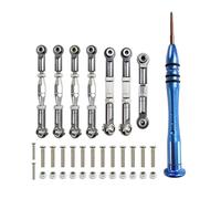 RC Accessoires Voitures Compatible avec WLtoys 144001 124018 124019 Pièces Mise À Niveau Voiture RC 1:14 Tige Traction Servo Liaison Ensemble Tiges Direction(Silver,with Screwdriver)