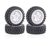 RC Caoutchouc Pneus Compatible avec Arrma pour Typhon pour GROM 1/18 RC Voiture Mise À Niveau Pièces De Rechange Accessoires 4 Pièces Pneu en Caoutchouc 69mm(Silver)