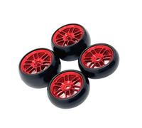 RC Caoutchouc Pneus Compatible avec LOSI 244016 pour HPI pour Hobby 1/24 RC Voiture Mise À Niveau Modification Pièces De Rechange Accessoires Dérive Roue Moyeu Pneu(Red)