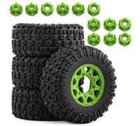 RC Caoutchouc Pneus Compatible avec TRAXXAS pour Slash pour ARRMA pour HPI 1/10 RC, Accessoires De Pièces De Voiture, Roue Hexagonale De 12mm 14mm 17mm, Pneu De Camion De Course Courte(Green)
