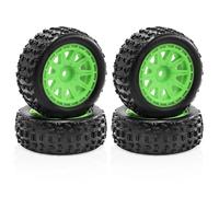 RC Crawlers Pneus pour ARRMA 2S pour Typhon pour Grom pour Buggy 1/14 4 Pièces 12mm Roues Hexagonales RC Pneus Pré Montés Caoutchouc Remplacement Véhicules Tout pour Terrain(Green)
