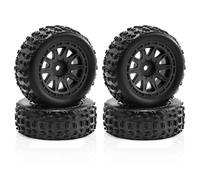 RC Crawlers Pneus pour ARRMA 2S pour Typhon pour Grom pour Buggy 1/14 4 Pièces 12mm Roues Hexagonales RC Pneus Pré Montés Caoutchouc Remplacement Véhicules Tout pour Terrain(Black)
