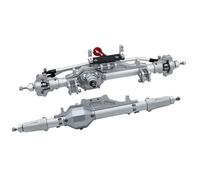 RC Essieu arrière Avant pour Axial pour Wraith 90018 RR10 pour Capra 1.9 pour UTB 1/10 CNC Essieu Avant Arrière Aluminium Complet avec Biellette Direction Support Servo Chenille RC(Silver,1set)