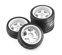 RC Jante de Roue de Moyeu pour Tamiya pour TT01 TT01E pour TT02 XV01 XV02 TA06 PTG-2 144001 144010 124007 124017 1/10 Voiture RC 4 Pièces Roue De Pneu en Caoutchouc 65Mm(White)