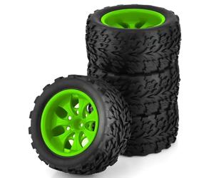 Rc Jeu De Pneus Compatible avec HPI pour HSP pour Tamiya pour Kyosho 4 Pièces Moyeu De Roue 12mm Pneus Hot Wheels pour Voiture Rc 1/10 pour Monster Truck Hors Route(Color2)