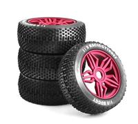 Rc Jeu De Pneus Compatible avec Kyosho pour MP10 pour Buggy 4WD pour HSP 4 Pièces Roues De Mise À Niveau Pneus De Buggy Tout-Terrain Roue avec Hexagone De 17mm pour Voiture 1/8 RC(Purple)