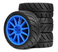 Rc Jeu De Pneus Compatible avec Tamiya pour TT01 pour TT02 XV 01 TA06 PTG2 pour HPI pour KYOSHO pour HSP 1/10 RC on-Road : 4 Pneus, Jantes Hexagonales De 12 Mm(Blue)