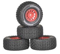 Rc Jeu De Pneus pour Arrma pour Mini pour Mojave pour Grom pour Desert 1/16 4 Pièces Jantes Plastique avec Pneus Caoutchouc De Mise À Niveau Camion 4X4 Voiture RC(Red)