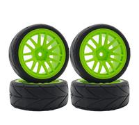 Rc Jeu De Pneus pour Tamiya pour TT01 pour TT02 XV01 XV02 PTG-2 TA06 pour HSP pour Kyosho pour Racing 1/10 Pneus Jantes Moyeu 12mm Hex RC sur Voiture Route(Green)
