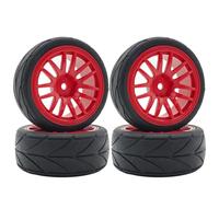 Rc Jeu De Pneus pour Tamiya pour TT01 pour TT02 XV01 XV02 PTG-2 TA06 pour HSP pour Kyosho pour Racing 1/10 Pneus Jantes Moyeu 12mm Hex RC sur Voiture Route(Red)