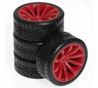 Rc Jeu De Pneus pour Tamiya pour TT01 pour TT02 XV02 PTG-2 pour HSP pour HPI pour Kyosho pour Racing 1/10 Pneus Jantes Moyeu Ensembles 12mm Hex RC sur Voiture Route(Red)