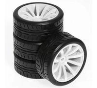 Rc Jeu De Pneus pour Tamiya pour TT01 pour TT02 XV02 PTG-2 pour HSP pour HPI pour Kyosho pour Racing 1/10 Pneus Jantes Moyeu Ensembles 12mm Hex RC sur Voiture Route(White)