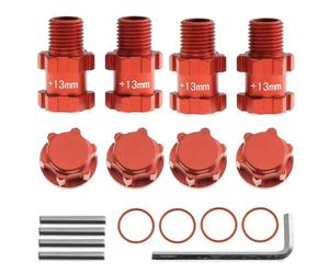 Rc Jouets Accessoires pour Arrma 3S pour Granite Mega pour Senton Big pour Rock 4 Pièces 1/10 Moyeu Roue Voiture Radiocommandée Adaptateur 14 Mm vers 17 Élargissement 13Mm Rallonge(Red)