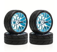 RC Mise Niveau Modèles pour Tamiya pour TT01 pour TT02 XV 01 XV02 pour HSP pour HPI 1/10 Ensemble Roues Pneus avec Jantes Métalliques Hexagonales RC La Compétition Pièces Détachées(Blue)