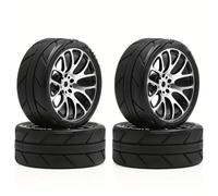 RC Mise Niveau Modèles pour Tamiya pour TT01 pour TT02 XV 01 XV02 pour HSP pour HPI 1/10 Ensemble Roues Pneus avec Jantes Métalliques Hexagonales RC La Compétition Pièces Détachées(Black)