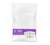 Rc Ocio Sachet Plastique Transparent/Sachet Zip Fermeture Hermetique/Sac Congelation Zip en Petit et Grand/Sachet Alimentaire Biscuits-Confiserie/Ziplock Bags+Sachet Dessiccatif PACK 100 30x40 cm