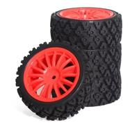 RC Pneus Roue Compatible avec Tamiya pour TT-01 pour TT-02 TT01E XV01 XV02 1/10 RC pour Pièces De Voiture De Rallye 4 Pièces 68 * 28mm Ensemble De Pneus en Caoutchouc(Red)