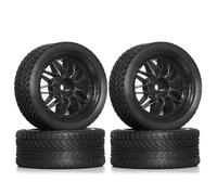 RC Roue Pneus pour HPI pour KYOSHO pour Tamiya XV02 XV01 TA06 pour TT01 pour TT02 PTG2 pour Racing 1/10 Roues Caoutchouc Pneus sur Route 12mm Hex RC Voiture(Black)