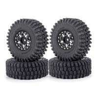 RC Roue Pneus Pour TRX-4M Pour Defender Pour Bronco 1/18 Pour Axial Pour SCX24 1/24 4 Jantes Métalliques Beadlock Pneus Caoutchouc 64 Mm Pièces Voiture Camion RC(Black Set)