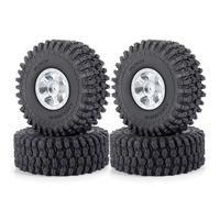 RC Roue Pneus Pour TRX-4M Pour Defender Pour Bronco 1/18 Pour Axial Pour SCX24 1/24 4 Jantes Métalliques Beadlock Pneus Caoutchouc 64 Mm Pièces Voiture Camion RC(Silver Set)