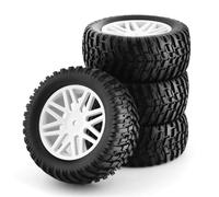 RC Roues De Voiture Compatible avec HSP 15502 94107 94170 94155 94177 4 Pièces 1/10 RC Voiture Courte Course Camion Pneus Pneu Roue 12 Mm Hex 95 Mm Pièces De Mise À Niveau(White)