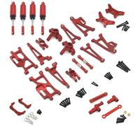 Rc Tasse Direction pour MJX 14209 14210 1/14 Support Moyeu Direction en Métal Supérieur Et Inférieur Ensemble Bras Oscillants Amortisseur Pièces Mise À Niveau Voiture RC Accessoires(Red)