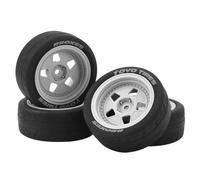 RC Tire Wheel 4PCS, Pneus en Caoutchouc et Plastique, Durable, 68,5mm, Compatible 1/10 RC Racing Drift Cars - Absorption de Choc Efficace, Installation Facile, Haute Traction P (Blanche)