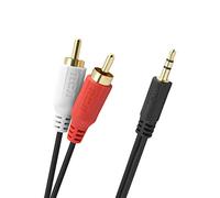 RCA Câble de connexion stéréo (câble audio, prise jack vers prise, prise jack 3,5 mm vers 2 x, connexion audio sans interférence, blindage supérieur) - 1,5 m - Noir