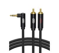 RCA Cable Right Angle 3.5mm Jack to 2RCA Audio Cables Aux 90 Degree Y Splitter 2RCA (R&L) Nylon Braided Jack 3.5mm AUX for Smartphone,Speaker,Soundbar,TV,Car (2m)