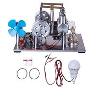 RCARTOYRTR Modèle de générateur de moteur Stirling, kit de moteur Stirling équilibré à air chaud à deux cylindres avec ventilateur, voltmètre et ampoule LED, jouet éducatif d'expérience scientifique
