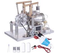 RCARTOYRTR Modèle de générateur de moteur Stirling, kit de moteur Stirling équilibré à air chaud à deux cylindres avec voltmètre et ampoule LED, jouet éducatif d'expérience scientifique