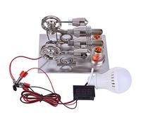 RCARTOYRTR Stirling Modèle de générateur de moteur, deux cylindres chauffants + deux cylindres de puissance Kit de moteur Stirling à air chaud avec voltmètre et ampoule LED, jouet éducatif
