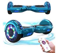 RCB Hoverboard Gyropode pour Enfant et Adulte, Overboard 6.5 Pouces avec Bluetooth-Musique/LED-Roue Clignotante, Hover Board Skateboards Meilleur Cadeau pour Les Enfants Cyan Chromé