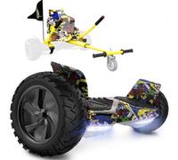 RCB KIDS Hoverboard tout-terrain 8,5" siège Hoverkart, Bluetooth et App | 3 Modes de Conduite, Moteurs Doubles 350W, Jusqu’à 15 km/h, Autonomie 10-15 km, Kart 70-90 cm, Pour Enfants & Adultes