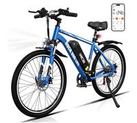 RCB Vélo Électrique 26 Pouces E-Bike Urbain Adulte,Moteur 250W,Batterie 36V/10.4Ah,7 Vitesses,Contrôle APP-Bleu