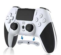 RCCBOOST REKBOO Manette sans fil pour PS4, Contrôleur pour PS4 avec Audio Microphone Jack, Manette P4 dual Vibration avec Gyroscope à Six Axes, Macro, Turbo, Ecran Tactile, 800mah Batterie(Blanc)