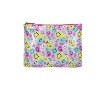 RCFJ b y K L A N D Trousse de maquillage transparente avec smiley - Avec imprimés souriants colorés - Organiseur de toilette de voyage portable pour femmes et adolescentes