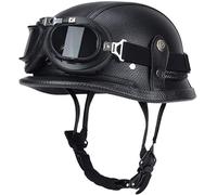 RCGNR Casque de Moto Vintage Cuir Retro Vintage Scooter Open Face Demi Casque de Cuir avec UV Lunettes Approuvé ECE pour Homme et Femme Adultes Demi-Casques,Black 01,XL
