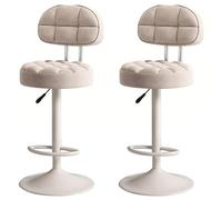 RCGNR Tabourets De Bar, RéGlable en Hauteur - Pivotant à 360° - avec Base en MéTal Et Repose-Pieds, pour Cuisine, Petit-DéJeuner, Salle à Manger White, 2pcs