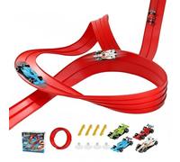 RCGOFOLLOW Circuit de course pour enfants, jouet de course avec modèle réduit véhicule sur piste enroulée, rangement facile, nettoyage simple, souple et adapté à une utilisation extérieure/intérieure.