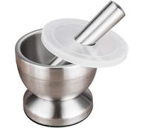 RCGOFOLLOW Ensemble de mortier et de pilon incurvés pour un processus de concassage stable et des épices à la taille souhaitée. Tasse à piler l'ail en acier, 8.6 * 8.6 cm