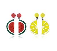 RCHENGYANUIMA Lot de 2 paires de boucles d'oreilles pendantes en acrylique pour femme Motif tranches de citron et pastèque, Zinc, Pas de gemme