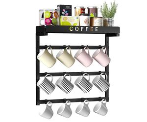 RCHYFEED Support mural pour tasses à café, 12 crochets réglables pour réduire les collisions, tasse pour la maison, la cuisine, l'affichage et la collection, panier supérieur de rangement pour
