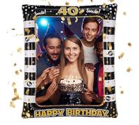 RCIDOS Decoration Anniversaire 40 Ans, Accessoires Photobooth Anniversaire 40 Ans,pour Femme et Homme Décoration de fête d'anniversaire,Or Noir Props Accessoires de Selfie Décoration