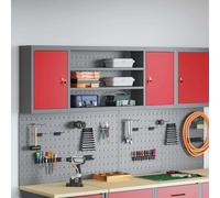 RCODSSK Armoire à outils en acier avec serrure à came style loft en acier et bois avec étagères réglables en acier rouge et gris 55 x 55 cm
