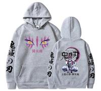Rcrllya Anime Démon Slayer Hoodies Akaza Graphique Imprimé Pull De Mode Cosplay Sudadera Harajuku Streetwear Y2K Sweat Mâle Tissu (Gris,L)